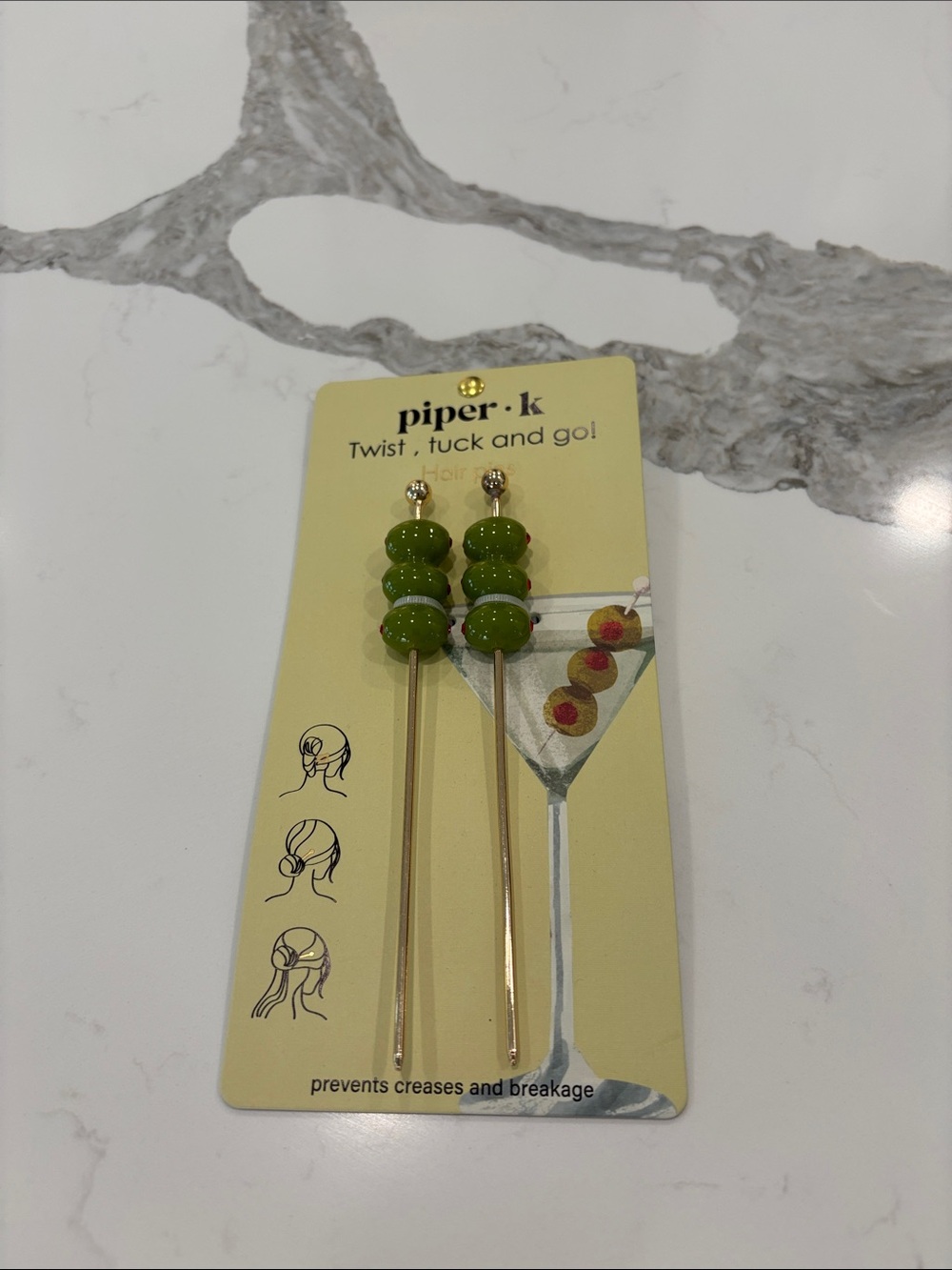 piper•k Olive Green Twist Hair Sticks - Set of 2